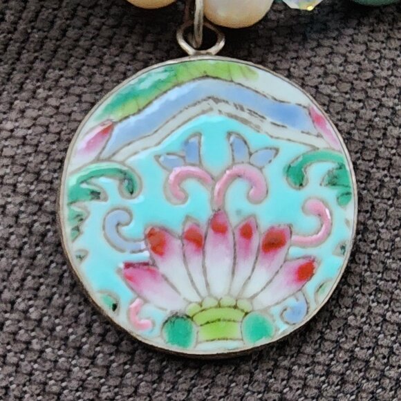 Etsy Hand Painted Pastel Floral Medallion Beaded Necklace - Picture 9 of 13